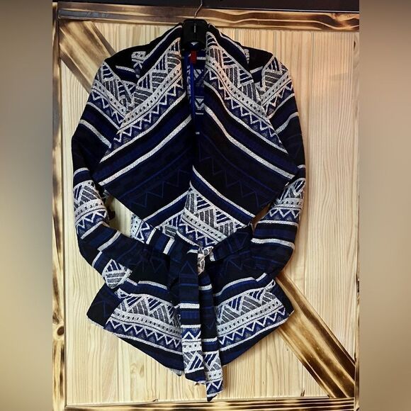 Saks Fifth Ave Wrap Style Jacket Blk Blue SP - Picture 1 of 8